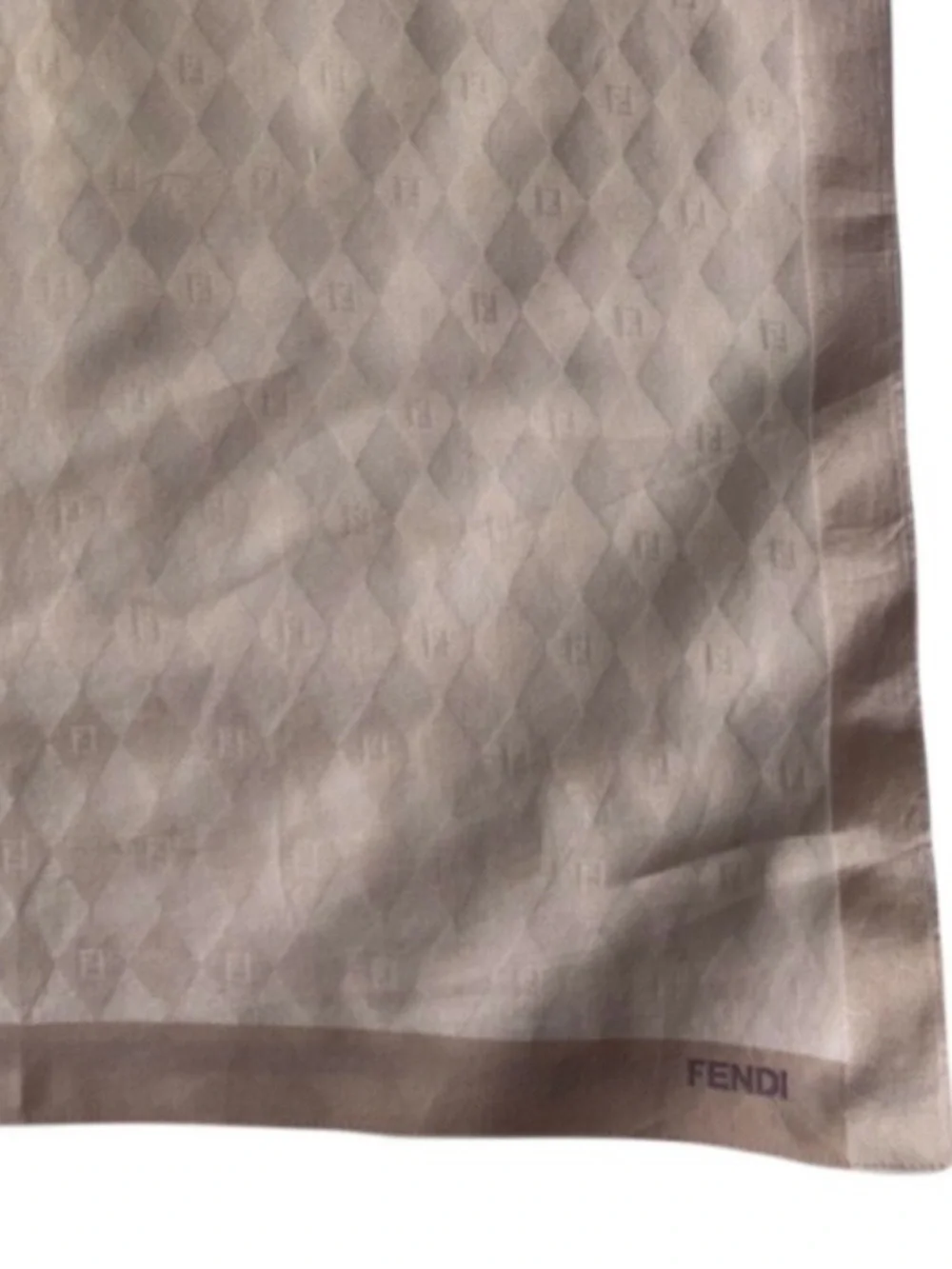 Vintage Fendi 18.5” Square Cotton Taupe & Ivory Scarf, Diamond Pattern Like New